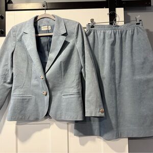 Vintage Ultrasuede Light Blue Jacket & Skirt Set Union Made Size 4